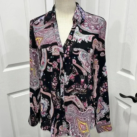 Express Paisley button down double breast pockets size: M - Picture 2 of 7